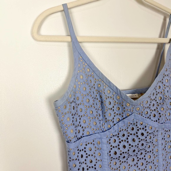 Susana Monaco Blue Silk Eyelet Lace Embroidery Mini Dress Size 2 - Picture 3 of 12